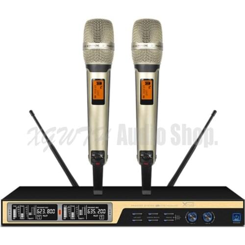 2 Channel UHF Wireless Microphone System With Receiver 2 Lavalier Lapel Cordless Headset Handheld Dynamic Microphone Mic Mics