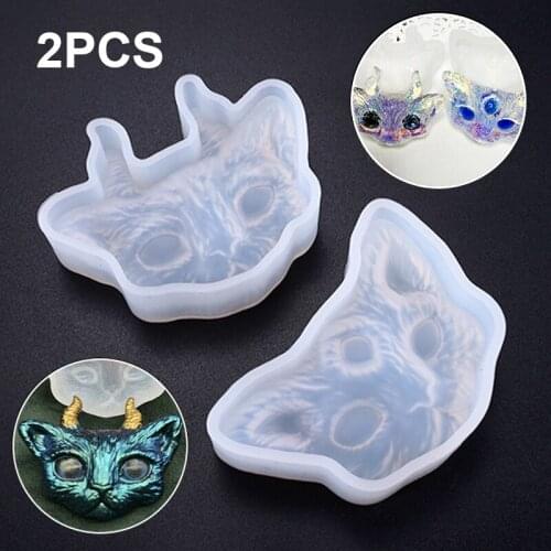 2Pcs Cat Silicone Molds Resin Epoxy Casting Transparent Mould For DIY Craft Handicraft Pendant Necklace Mold Jewelry Making Tool