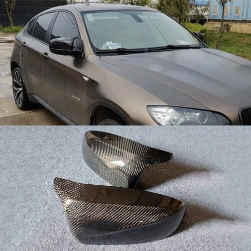 2pcs Real Carbon Fiber Replacement Car Ox Horn Side Rear View Mirror Cap Shell Cover Trim For BMW E70 X5 E71 X6 2007 -2013