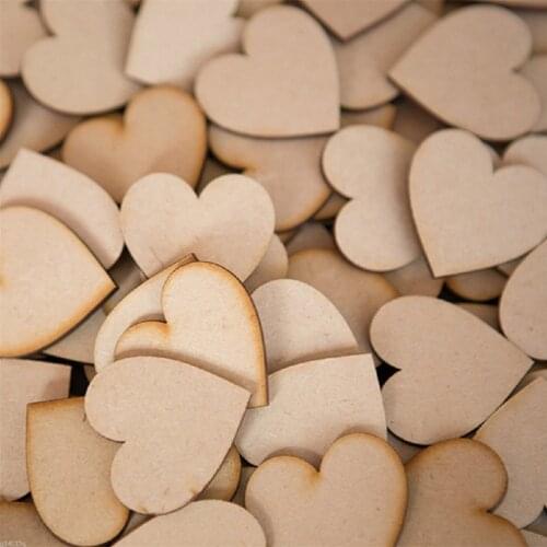 200pcs 10mm Wooden Love Heart Shape Slices Unfinished Wood Cutout Art Craft Pieces for Wedding Party Children DIY Projects