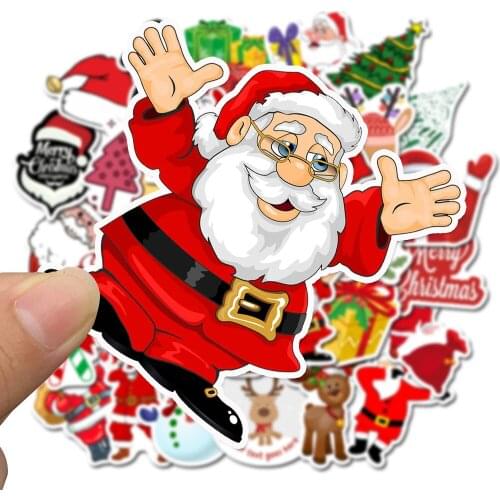 50Pcs Christmas Sticker Waterproof Kawaii Colorful Santa Claus Snowman Christmas Decoration Stickers DIY Graffiti Stickers