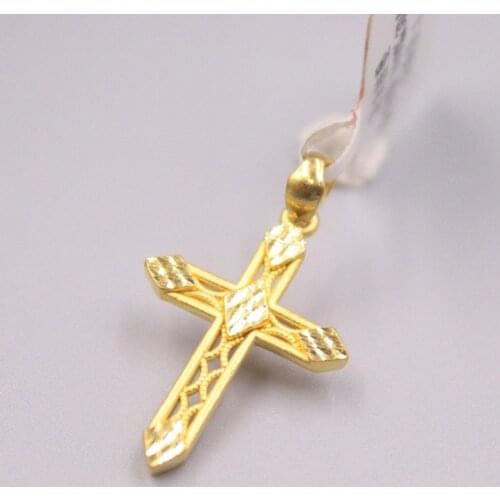 Soild 24k Yellow Gold Pendant 30x18mm Hollow Pattern Cross Amulet About 1.5g