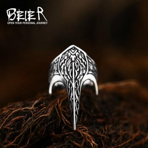 BEIER Stainless steel Thor Hammer Viking Amulet Scandinavian Jewelry man Ring BR8-296