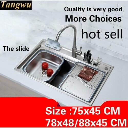 Free shipping Luxurious kitchen single trough sink standard food grade stainless steel hot selling 750x450/780x480/880x450 MM
