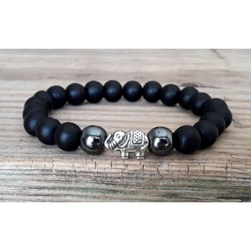 Lucky Elephant BraceletObsidian Bracelet Hematite Bracelet Mens Indian Elephant Bracelet for Men Meditation Healing Bracelet