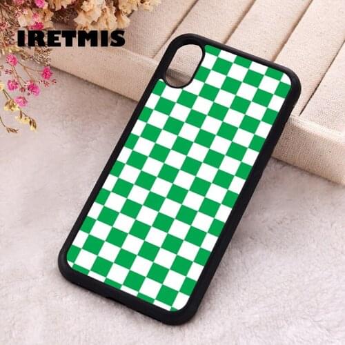 Iretmis 5 5S SE 2020 phone cover cases for iphone 6 6S 7 8 Plus X Xs Max XR 12 MINI Pro Soft Silicone TPU Green Checkerboard