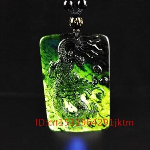 Black Jewelry Pendant Chinese Gifts Necklace Men Carved Charm Jade Amulet Dragon for Green Natural Obsidian Accessories