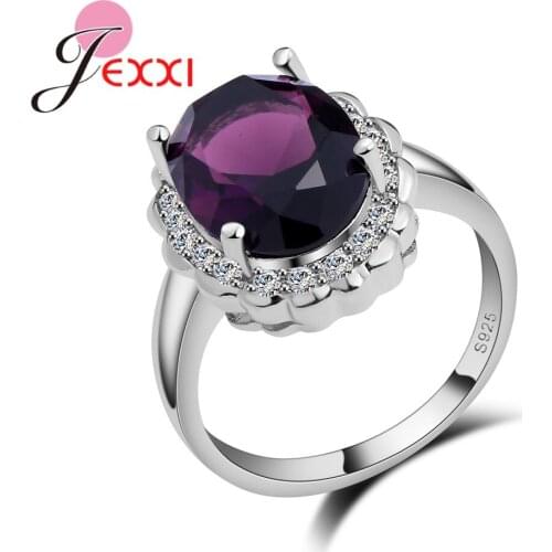 Pure Silver Rings For Lady Elegent 925 Sterling Silver Rings For Women Purple Crystal With Small CZ Wedding Party Rings