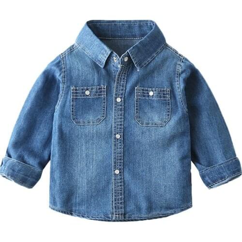 Boys Denim Shirt Spring And Summer 2021 New Baby Snap Button Shirt Childrens Long-sleeved Thin Childrens Top
