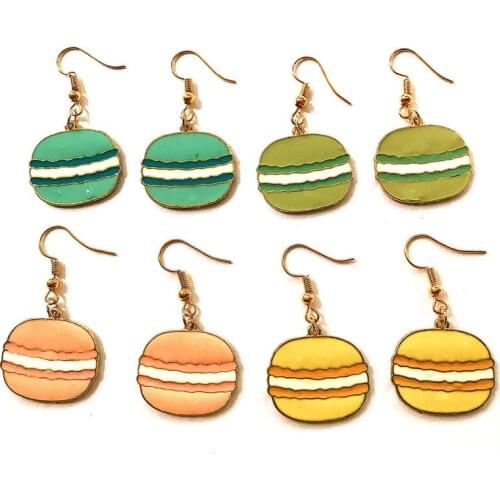 Enamel food Macarone cake earrings for women metal drop dangle macaroon earring jewelry princess girl fashion costume jewellery