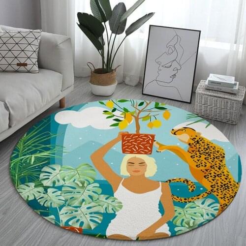 European and American fashion round floor mats Nordic woman plant animal round bedroom decoration floor carpet computer chair cu