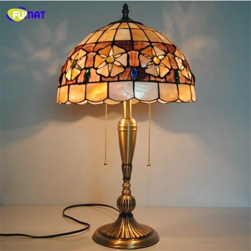 FUMAT Tiffany Natural Shell Camellia Lampshade Table Lamps Pink Flowers Table Lights Home Decor BAR Living room Bedside Lights