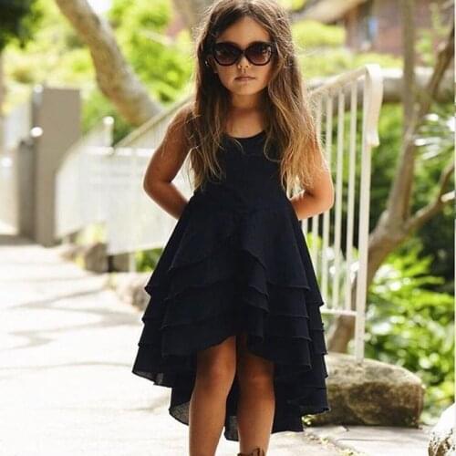 Dress For Girls O-neck Ruffle Black White Summer Wedding Dress 2020 Irregular Ruffle Girls Clothes Elegant Girls Dress Backless