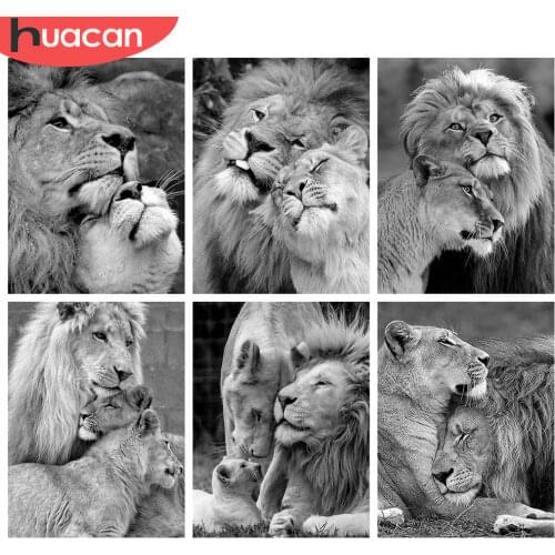 HUACAN 5d Diamond Painting Animal Rhinestones Diamond Embroidery Sale Black And White Lion Mosaic Cross Stitch Home Decor