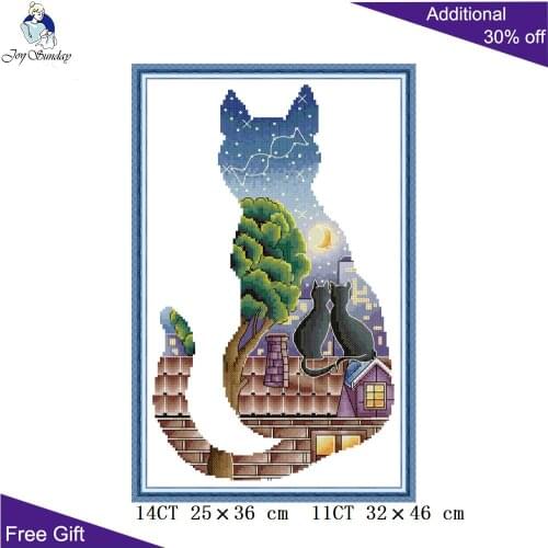 Joy Sunday Cat Light And Shadow DA552 Counted and Stamped Home Decor Kitten Animal Needlepoint Embroidery Cross Stitch kits