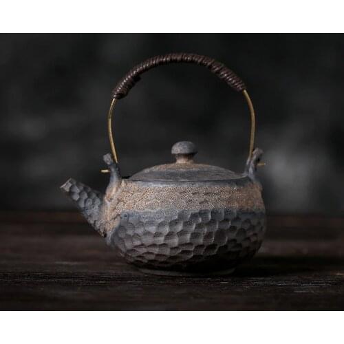 Stoneware Hammer Loop-handled Teapot Handmade Japanese Style Retro Tea Pot Ceramic Ceramic Tea Pot Traditional Chinese Tea Set