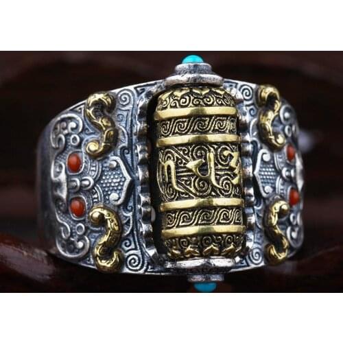 RetroSen Lucky Charm Silver Ring Men Trendy Personality Vintage Unmarried Ring Rotatable Luck Party Collocation Send A Gift