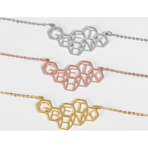 Letter Necklace Fashion Custom Name Bee Hive Necklace Cute Honeycomb Charm Choker Beehive Necklace Geometric Hexagon Jewelry