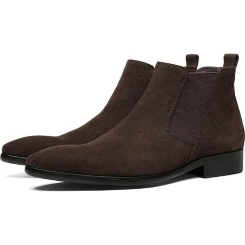 Fashion Black / Brown Chelsea Boots Mens Dress Boots Suede Leather Casual Shoes Male Ankle Boots