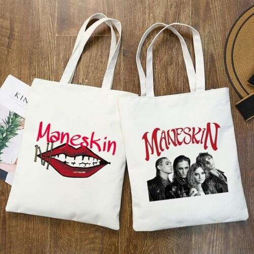 Fashion Maneskin Shopping Bags Shopper Bag Tote Bag Handbags Shoulder Bag High Capacity Collapsible Cotton Canvas Bag Casual