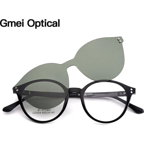 Gmei Optical Fashion Women Round Ultralight Ultem Glasses Frame Polarized Clip on Sunglasses Men Optical Eyewear S2024