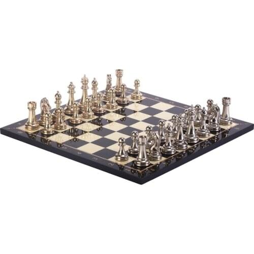 Metal Classic Chess set Bright and Walnut Board chess game reasoning intelligence games set silver and golden yellow color
