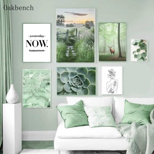 Green Plant Wall Poster Forest Landscape Wall Art Canvas Painting Deer Print Nordic Posters And Prints Living Room Decoration