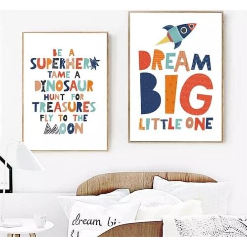 Nursery Wall Poster Kids Art Canvas Print Painting Be Brave Quote Decorative Picture Baby Kids Bedroom Decoration No Frame