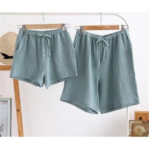 New Summer Couple Sleep Pants Cotton Crepe Nightwear for Men and Women Pajama Shorts Elastic Waist Sleep Bottoms Sleeping Shorts