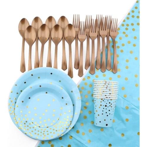 51Pc/Set Polka Dot Hot Stamping Theme Disposable Tableware Baby Shower Birthday Decoration Plate Napkin Spoon Cup Party Supplies