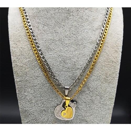 2pcs 2021 Stainless Steel Heart Necklaces for Women Men Golod Silver Color Couple Necklace Chain Jewelry cadenas mujer N19778S05