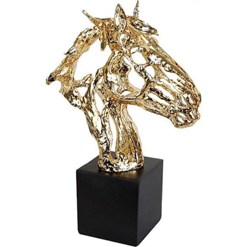 43.5CM PLATING GOLDEN HORSE HEAD DECOR ABSTRACT HORSE FIGURINE DECORATIVE HOLLOW OUT METAL STATUE BEST XMAS GIFT R2026