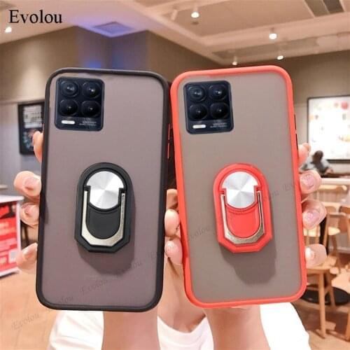 For Realme 8 Pro V5 Q2 X7 Translucent Matte Shockproof Case For OPPO F17 Pro Narzo 30A A52 A33 A73 2020 Ring Stand Holder Cover