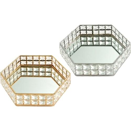 Crystal Metal Decorative Jewelry Tray Cosmetic Perfume Organizer Tray Cake Dish Display Holder Dresser Decor