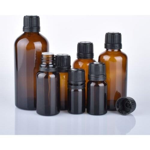 Essential Oil Bottle Lucifucal Empty Glass Container 5ML-100ML Dark Brown Medicinal Oil Refillable Bottle Pilfer Proof Cap Case