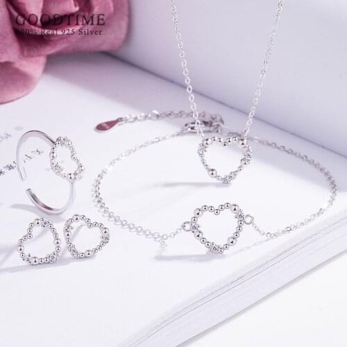 Luxury Pure 925 Sterling Silver Jewelry Set Love Heart Zircon Rhinestone Necklace Earrings Ring Bracelet Gift For Woman Girl