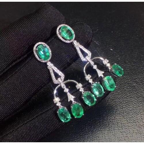 Natural emerald earring Free shipping Natural real emerald 925 sterling silver Earring