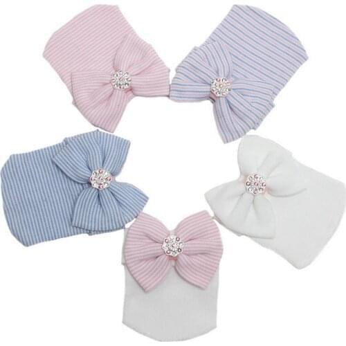 110pcs Crochet Baby Spring Hat Bow Newborn Beanie Baby Girls Cotton Knit Beanie Infant Striped Caps Toddler Hat