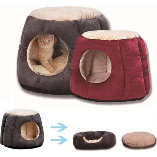 Pet Cat Bed Foldable Winter Warm Puppy Cats Cave Deep Sleeping Bag Mat Tent Portable Basket for Cats House Kennel Pet Supplies