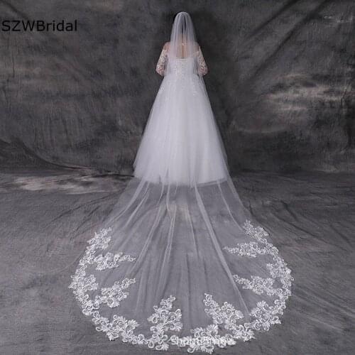 New Arrival Cathedral Wedding veil Lace applique Bride Vail Wedding accessories Mariage Welon ivory velos de novia Vail bride