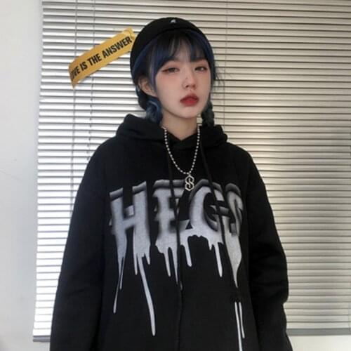 Hotel street dark letter printing round neck pullover hooded sweater warm solid color Harajuku junk punk sports sweater new Y2K