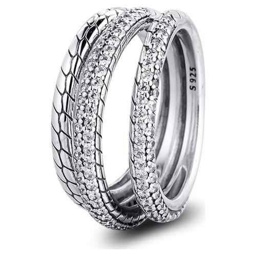 Triple Band Pave Snake Chain Pattern Rings 100% Authentic 925 Sterling-Silver-Jewelry Free Shipping