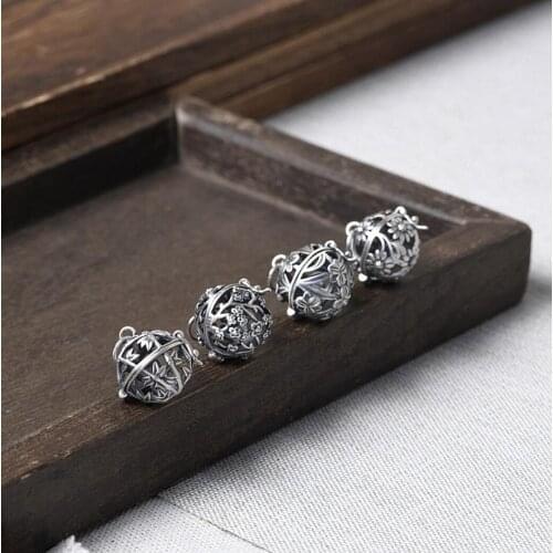 Vintage Flowers Hollowed Pearl Cage Box Pendant 925 Sterling Silver A2526