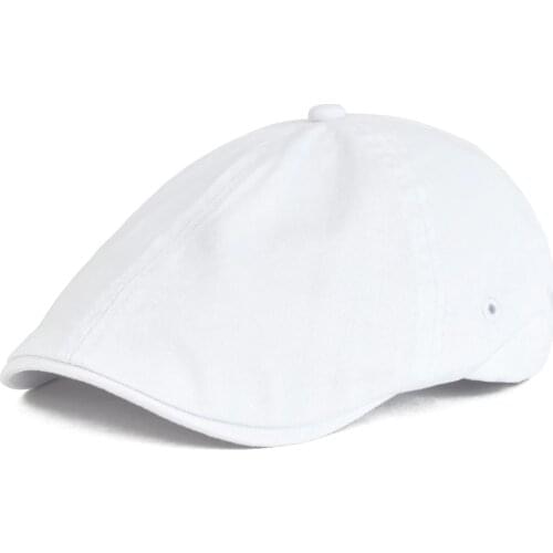 VOBOOM Twill Cotton Ivy Flat Cap Men Women White Casual Driver Cabbie Elastic Adjustable Boina Berets Summer 062