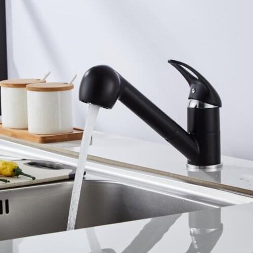Black Pull Out Kitchen Faucet Single Handle Single Hole Kitchen Tap Single Hole Handle Swivel Sprayer Water Mixer Tap HY-1107