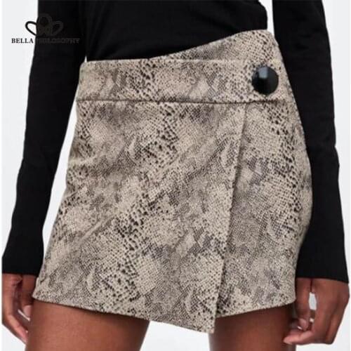 Bella Philosophy 2019 Women Snakeskin Mini Skirt Shorts Women Winter Snakeskin Print Split Skirts Sexy casual ladies women skirt