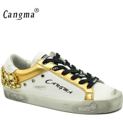 Luxury Brand Designer Sneakers Woman Diamond Shoes Crystal Vintage Genuine Leather Bass Flats Women Men Casual Golden