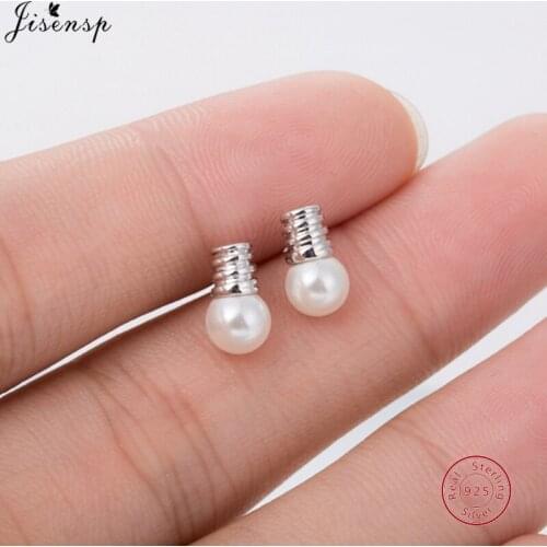 Jisensp Fashion Bulb Pearl Earrings for Women Creative Design 925 Sterling Silver Jewelry Small Pearl Stud Earings Female Brinco