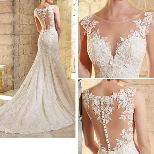 Womens O neck sleeveless mermaid lace wedding dresses wedding gown