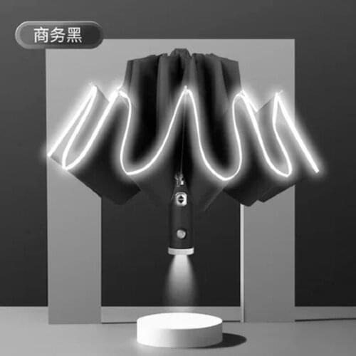 NEW Xiaomi LED Automatic Windproof Umbrella With Reflective Stripe Reverse Light Umbrella Three Folding Inverted 10 Ribs For Car